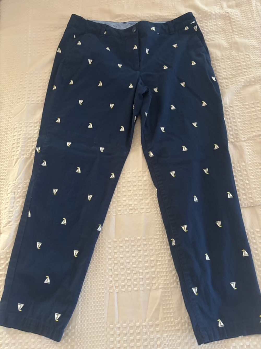 Talbots Navy Chinos with White Sailboat Embroidery